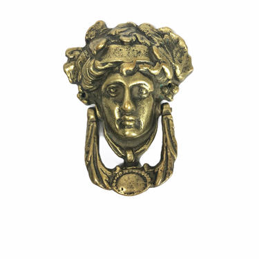 Vintage Brass Neoclassical Goddess Laurel Door Knocker 