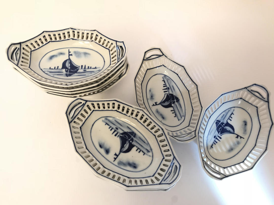 Vintage Bavaria Delfts Delft Reticulated Small Bowls Oval- Set of 11 ...