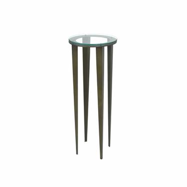Modern Industrial Steel Sculpture Stand Pedestal Round Glass Top Tapered Legs 