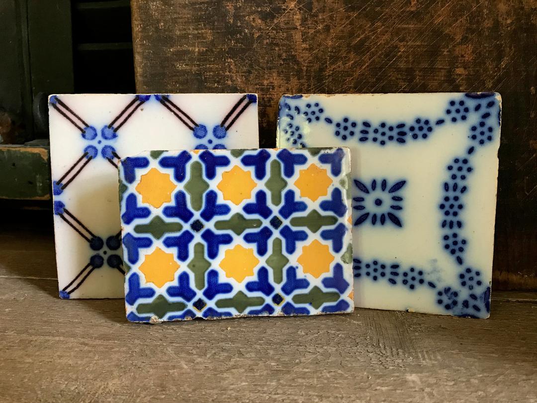 French Blue Tile Set of 3, Blue Indigo Terra Cotta Pottery, | Jan's ...