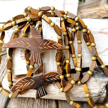 VINTAGE: 96" Wooden Bamboo Beaded Bird Garland - Wall Hanging - Cottage, Farmhouse - Religion - SKU 00017579 