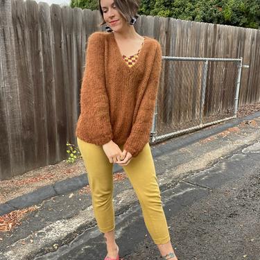 60s brown mohair and wool pull over sweater 