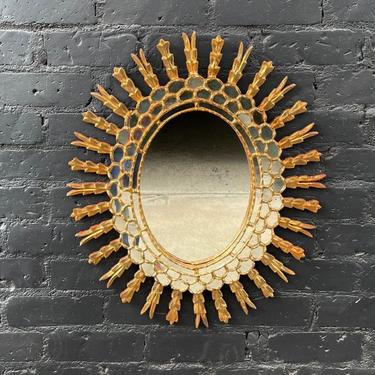 1950s Italian Giltwood & Glass Wall Mirror with Gold Leaf 
