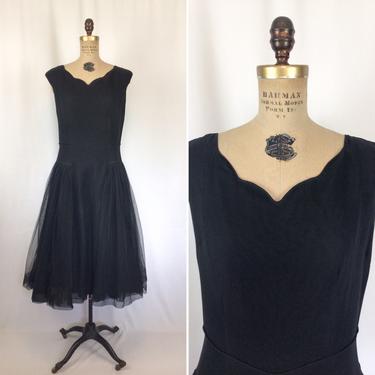 Vintage 50s dress | Vintage black chiffon fit and flare dress | 1950s 20s inspired cocktail party dress 