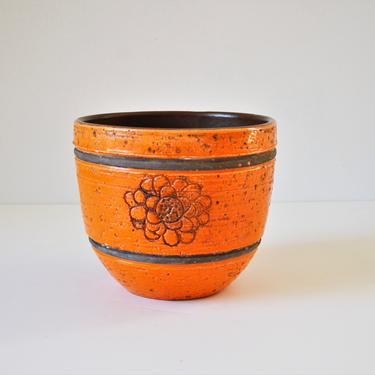 Italian Modern Pottery Planter Pot in Orange and Brown by Bitossi for Rosenthal Netter, Pair 