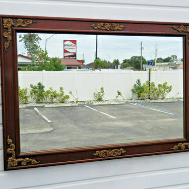 Mahogany Carved Large Wall Bathroom Vanity Mirror with Gold Highlight 1369