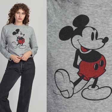 80s Mickey Mouse Sweatshirt - Small | Vintage Grey Long Sleeve Disney Cartoon Pullover 