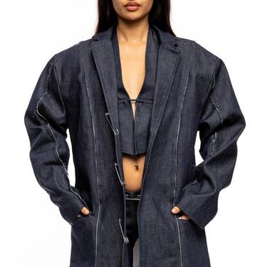 OPEN SEAM OVERSIZED BLAZER IN RAW DENIM