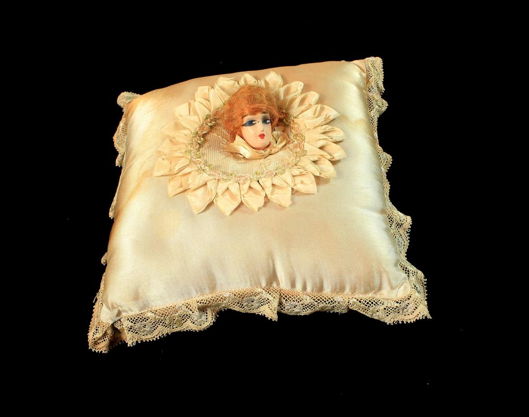 1920s Boudoir Pillow 3d Wooden Painted Flapper Head With Real
