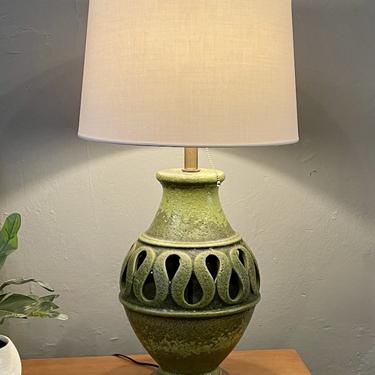 Large 1970s Green Pottery Lamp