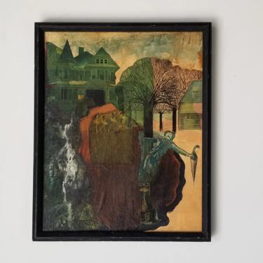 1970s Abstract Mixed-Media Painting by K. Morse, Framed. 