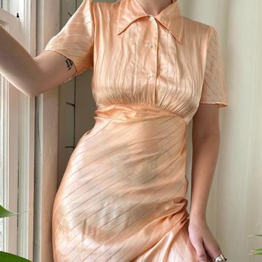 40s Silky Peach Stripe Dress