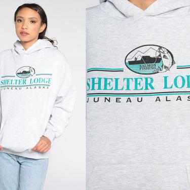 Juneau Alaska Hoodie Sweatshirt 90s Shelter Lodge Fishing Shirt Graphic Sweatshirt Spellout Travel Usa Vintage 1990s Jerzees Medium 