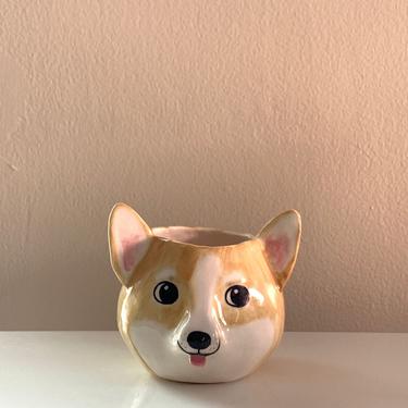 Shiba Succulent Planter with Drainage, Handmade Porcelain Pinch Pot 