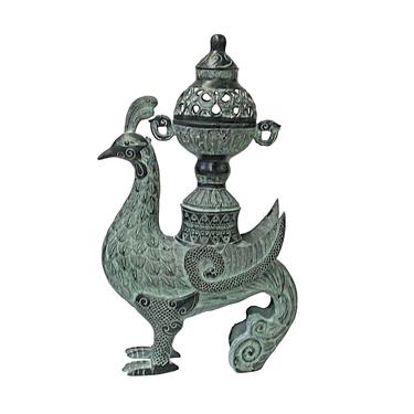 Chinese Green Black Ancient Phoenix Bird Incense Holder Display Vessel ws1475E 