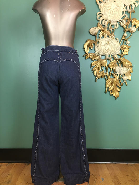 1970s jeans, studded jeans, vintage jeans, wide leg jeans, 27