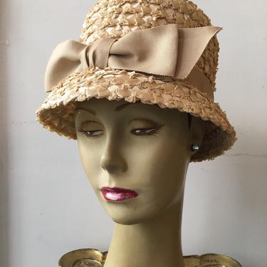 1960s straw hat, vintage 60s hat, Dayne hat, 60s summer hat, hat with bow, mrs maisel style, grosgrain ribbon, 1960s millinery, tea party 