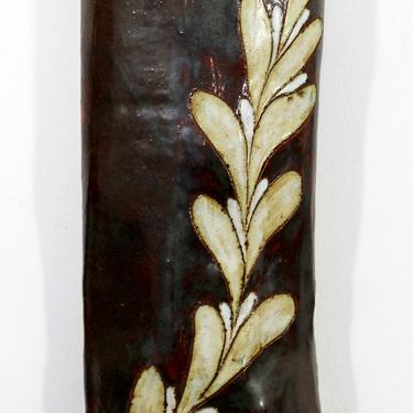 Mid Century Modern Studio Ceramic Art Vessel Pocket Wall Sculpture 1960s Floral 