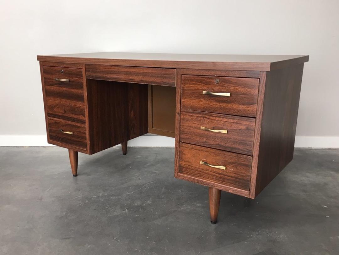 vintage mid century modern executive desk with file drawer. Seattle, WA