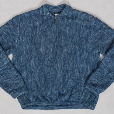 VINTAGE COOGI SWEATER Blue Grey Cable Knit Cotton Australia Pullover Jumper Dad 90's Oversize / 4X 