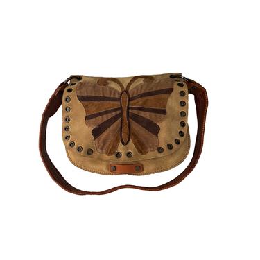 Dolce &amp; Gabbana Tan Butterfly Suede Shoulder Bag