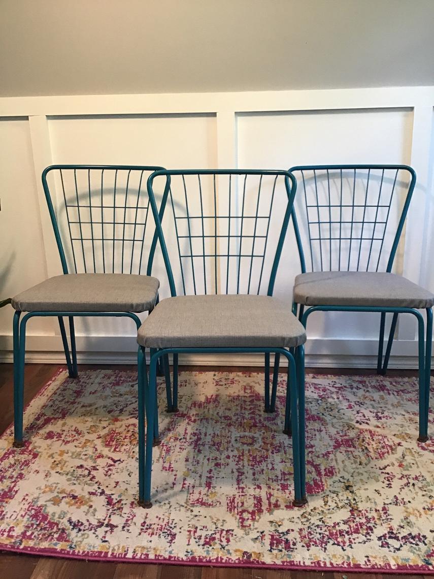 Mid century Daystorm Chairs set of three metal mesh chairs