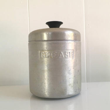 Vintage Aluminum Grease Canister with Strainer Metal Jar Retro Kitchen ...