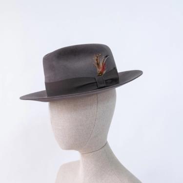 Vintage 60s Village Hat Shop Gray Fur Felt Wide Brim Fedora | Made in USA | Size 7 | Genuine Fur Felt | 1960s Designer Pinched Wide Brim Hat 