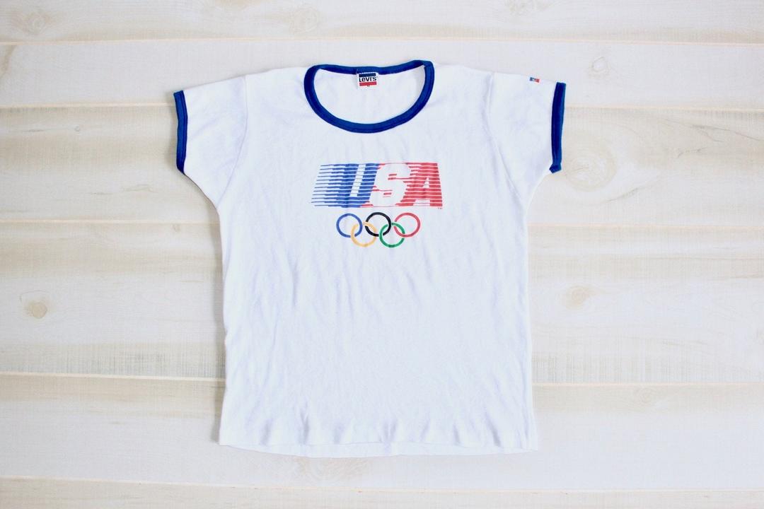 Vintage 1984 Levis Olympic Games Los Angeles Ringer Tee 80s T-Shirt outlet USA Size M