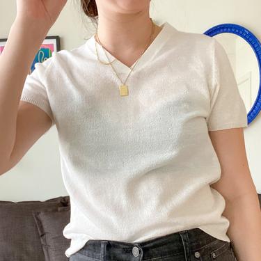 Vintage Shirt/ Knit Tank/ V Neck/ White Shirt/ Vintage V Neck/ Sweater/ Medium 