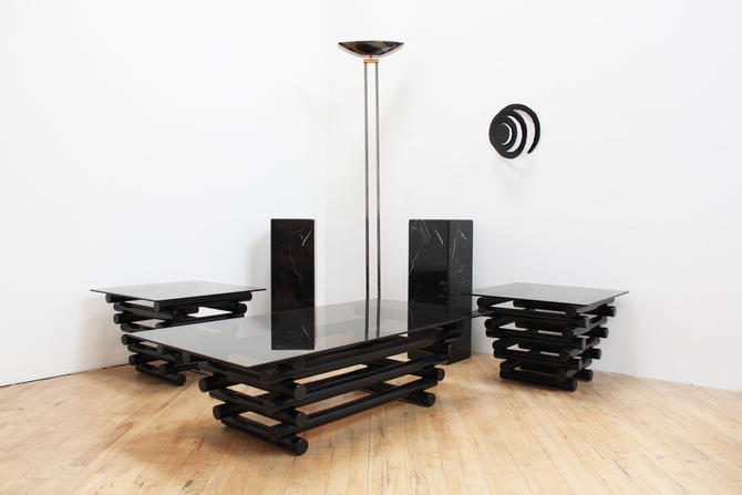 Postmodern Coffee Table End Tables 80s Sculptural Stacked Tubes Tubular Furniture Lacquer Black Gloss Industrial Design By 330modern From 330 Modern Of Oakland Ca Attic