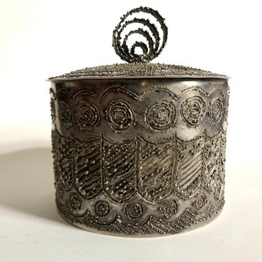 Vintage Decorative Etched Silver Vessel with Lid, made in Italy 