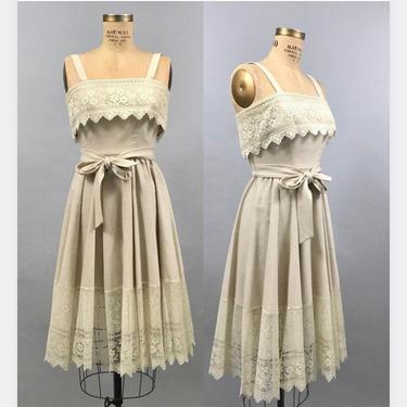 1970s Lilli Diamond Pleated Dress in Cream 