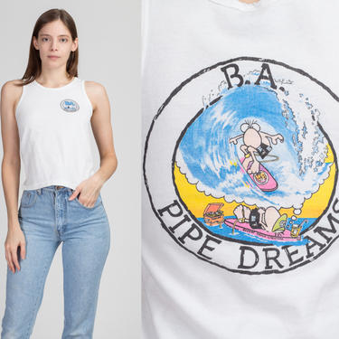 80s Rare B.A. Surf Stuff &amp;quot;Pipe Dreams&amp;quot; Tank Top - Petite XS | 80s 90s Graphic Surfer Brand Cropped Muscle Tee 