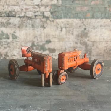 Vintage Folk Art Wood Toy Tractors Americana Decor 