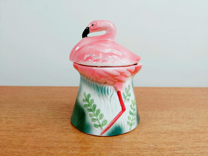 Vintage 1982 Sarsaparilla Deco Design Flamingo Creamer & Sugar deals with lid