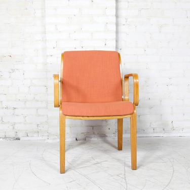 Vintage mcm oak bentwood armchair w/ fabric upholstery accent chair by Knoll | Free delivery in NYC and Hudson Valley areas 
