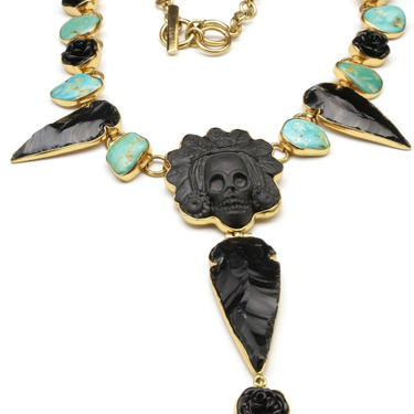 Charles Albert Kesha Rose Alchemia Skull Necklace Turquoise