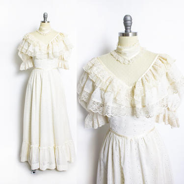 Vintage 1970s Gunne Sax Dress Ivory Lace Illusion Ruffle Maxi | Deja ...