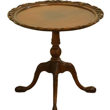 1950's Vintage Solid Mahogany Ornately Carved 29" Round Pie Crust Accent Table 