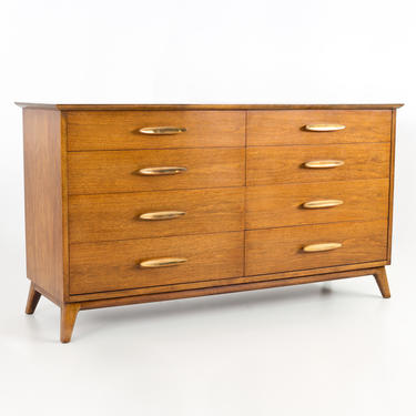 Henredon Mid Century Walnut and Brass 8 Drawer Lowboy Dresser - mcm 
