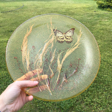 Vintage Pressed Flower Tray with Butterfly, Resin Pressed Flower Tray, Pressed Floral Tray, 1970s Decor, Boho Home Decor, Hippie Decor 