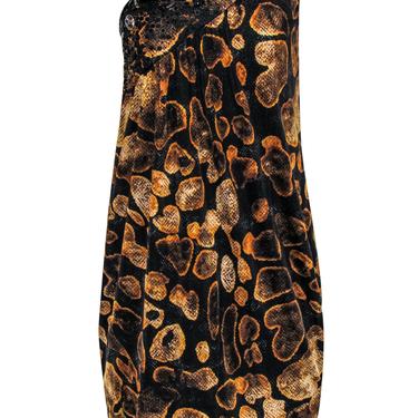 Escada - Black & Orange Snakeskin Print One-Shoulder Dress Sz 4