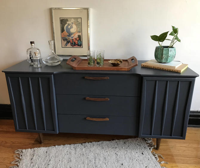 Sold Charcoal Grey Mid Century Modern Credenza Refinished Mcm