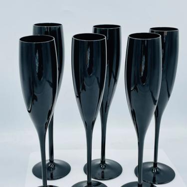 Set of (6) Artland Midnight Black Champagne Flutes Champagne Wine Stemware Glasses 10.5&amp;quot; 8oz 