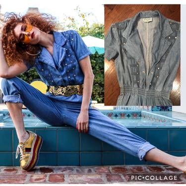 Vintage 80s Denim Jeans Jumpsuit Romper Slouch Streetwear XS