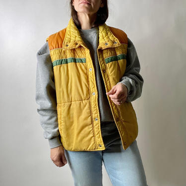 Vintage 70s Mustard Yellow Puffer Ski Vest, Men's Large 