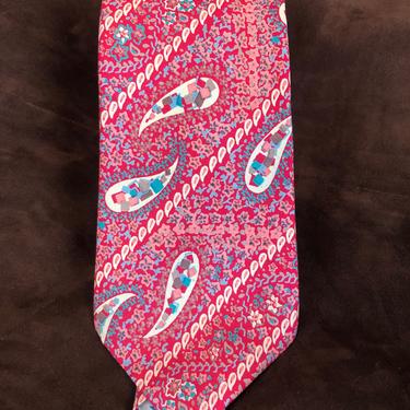 Yves Saint Laurent Vintage Silk Paisly and Floral Geometric Red and Cream Necktie 