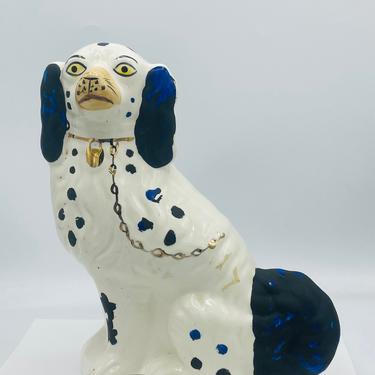 Vintage Blue Black & White  Staffordshire reproduction King Charles Spaniel Dog Figurine - Mantel Dog 10&quot; 