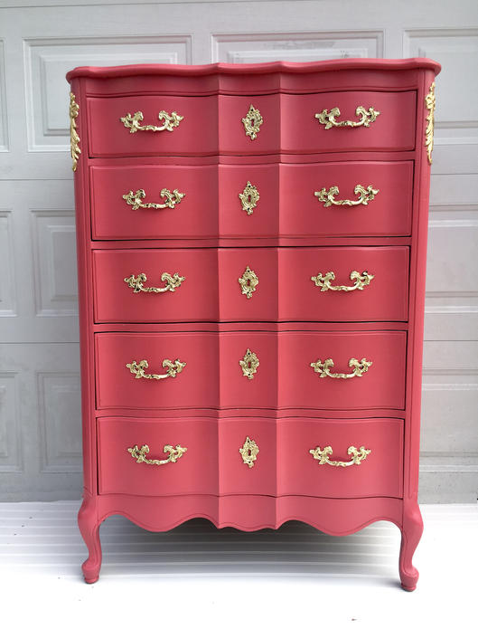 Coral And Gold French Provincial Dresser Chest Of Drawers Pink